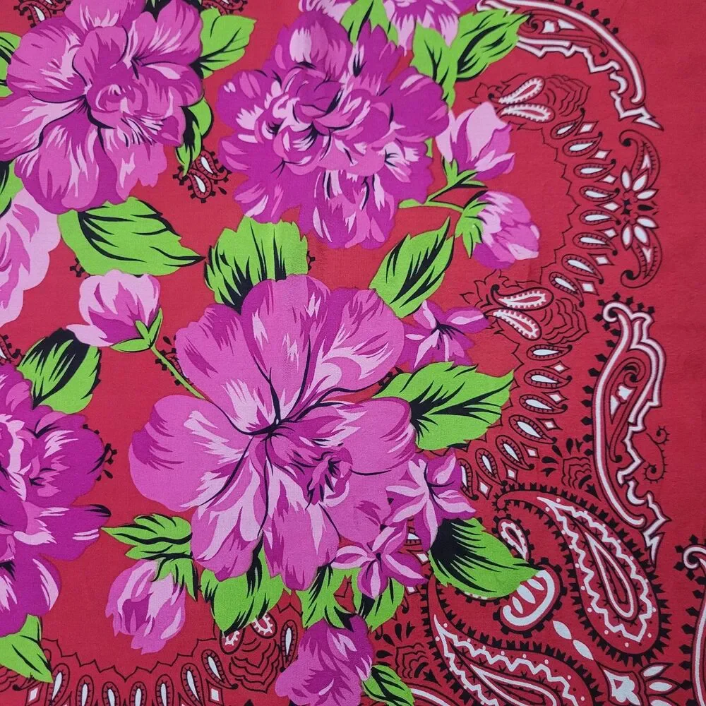 VTG Adrienne Vittadini Red Floral and Paisley Print Square Scarf 100% Silk Japan